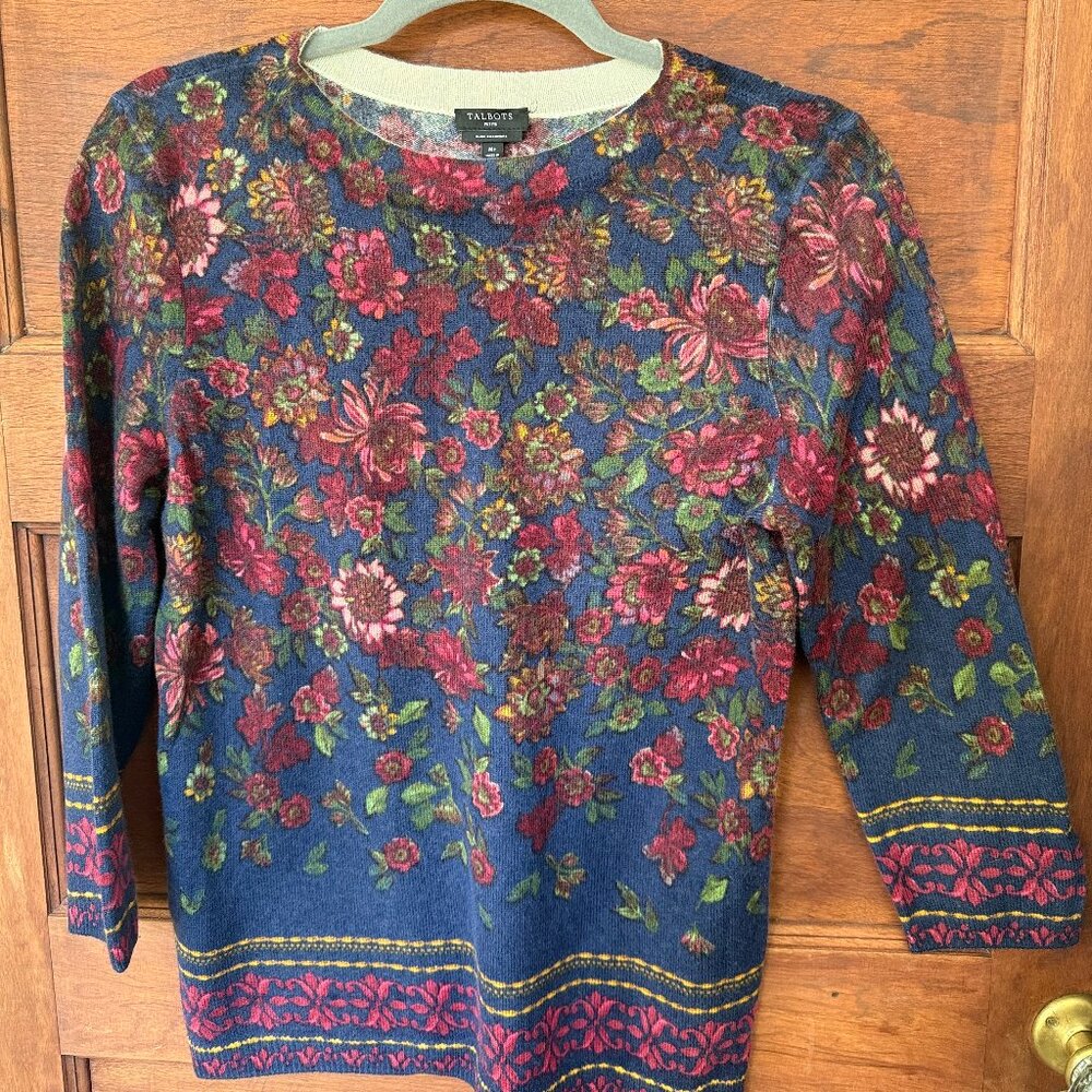 Talbots Floral Cashmere Sweater Petite Medium